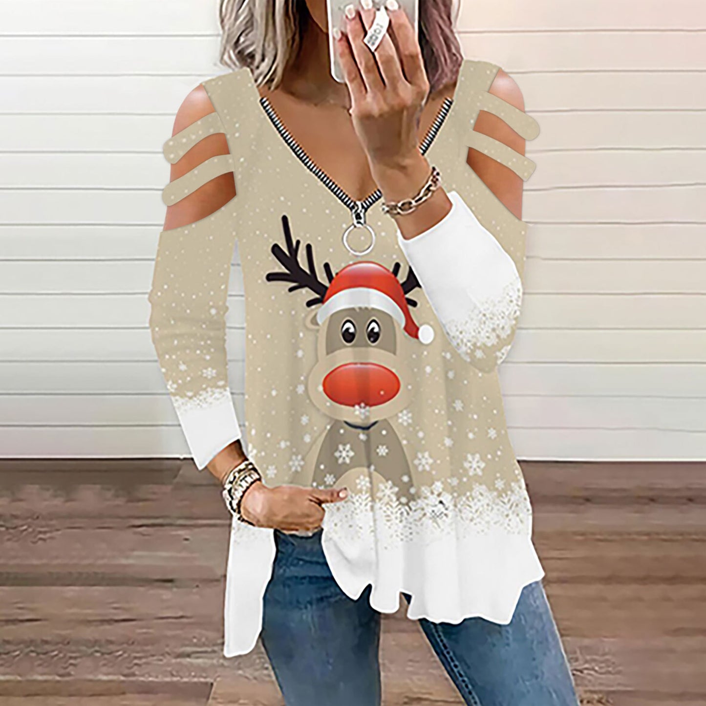 Women's Oversized Christmas Elk T-Shirt
