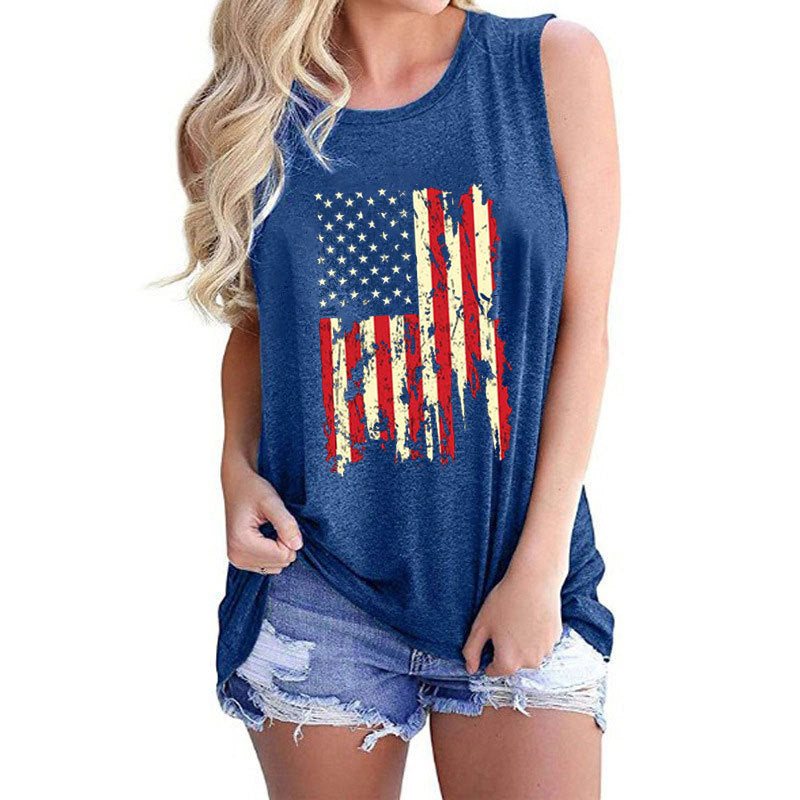 Woman USA Flag Crew Neck Sleeveless Tank
