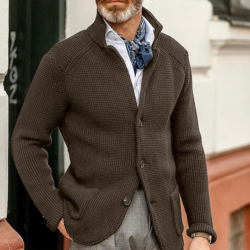 Men's Lapel Plain Cardigan Sweater