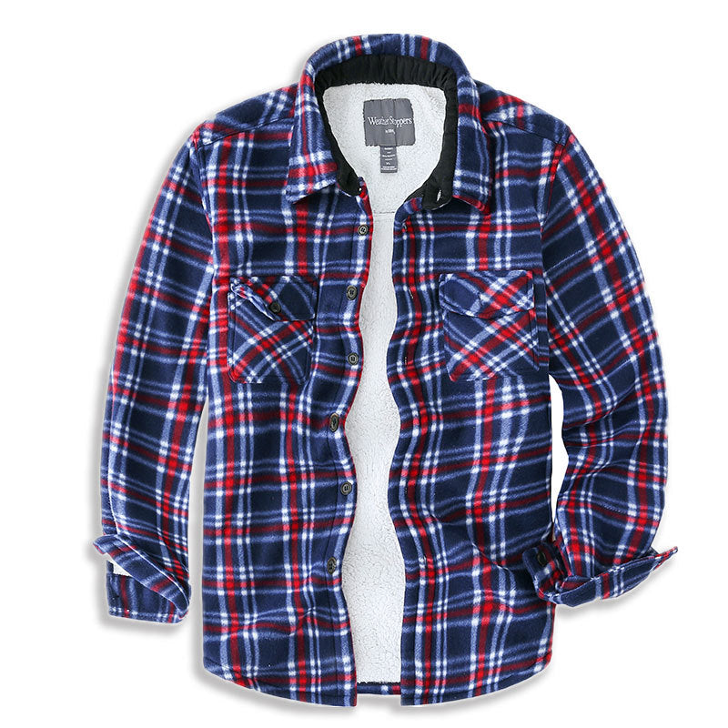 Hooded Plaid Flannel Shirt Jacket Sherpa Lined Jacket For Men