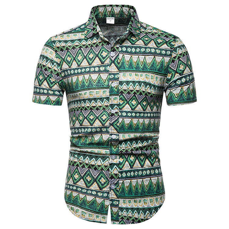 Men's Casual Short Sleeve Flower Shirt