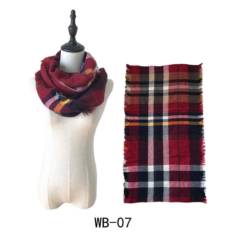 Woman Imitation Cashmere Double-sided Fringed Plaid Scarf