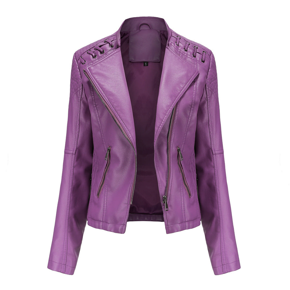 Women's Cropped Leather Multicolor Jacket