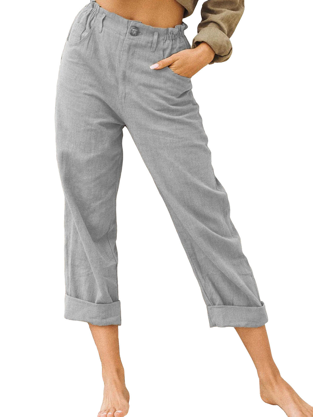 Women's Cotton Linen Casual Solid Color Trousers