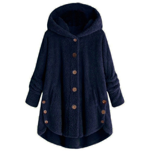Women's Irregular Hooded Plush Cardigan Jacket
