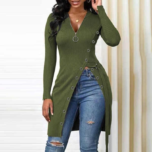 Women's Slit Slim Zip Blouse