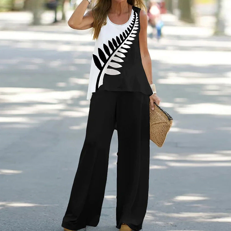 Women's Printed Vest Pants Two Piece Suit