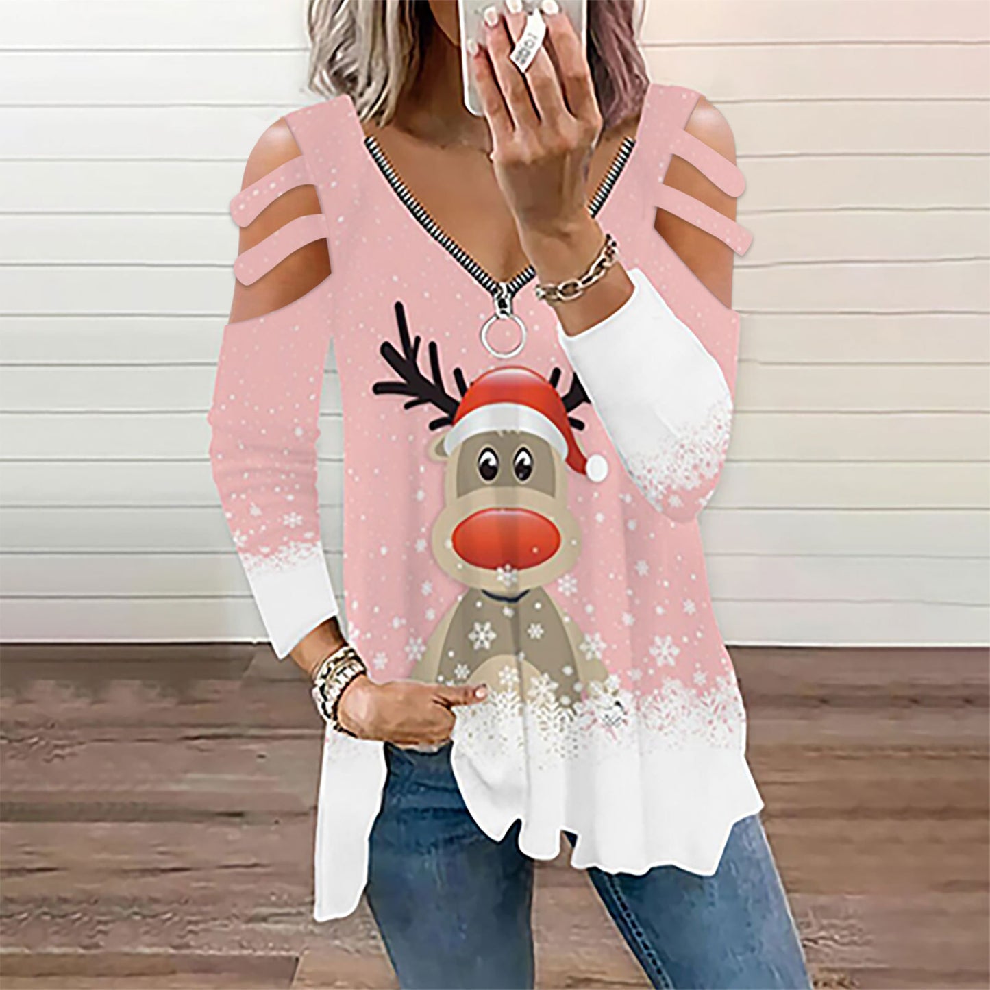 Women's Oversized Christmas Elk T-Shirt