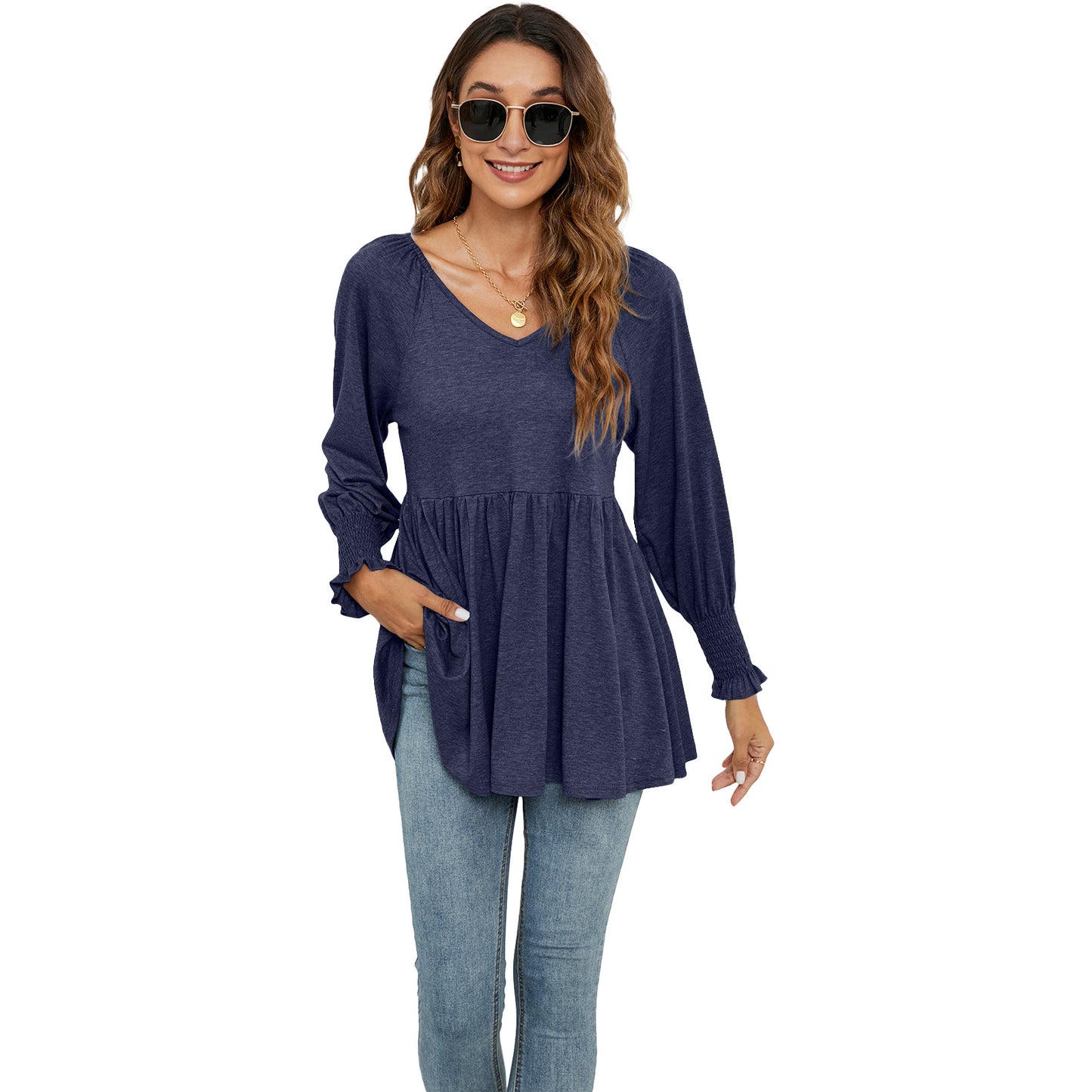 Women's V-Neck Casual Long Sleeves Blouses
