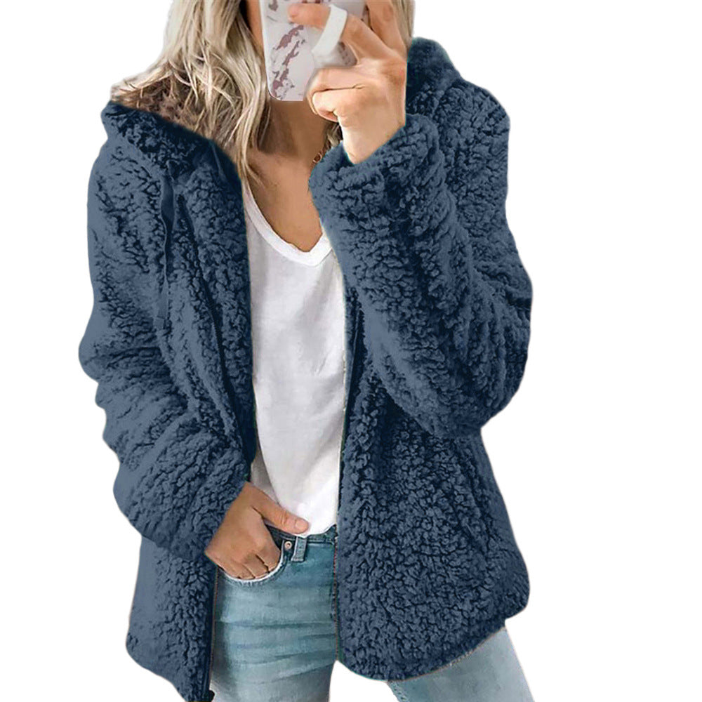 Women's Hooded Woolen Fleece Autumn And Winter Jacket