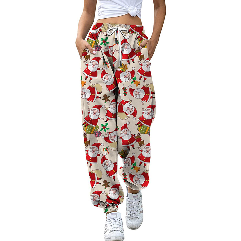 Christmas Theme Printed Sweatpants Casual Pants