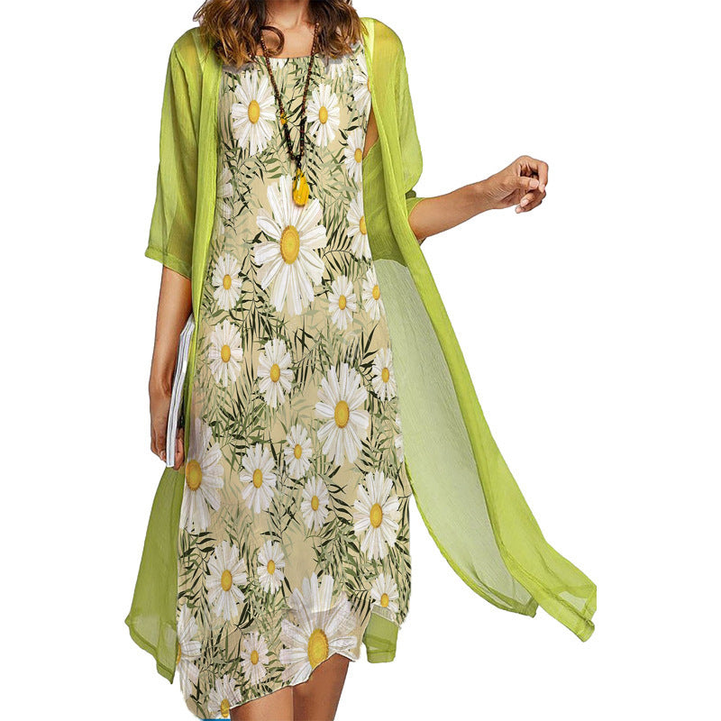 Women 2-Piece Printed Round Neck Slim Dress