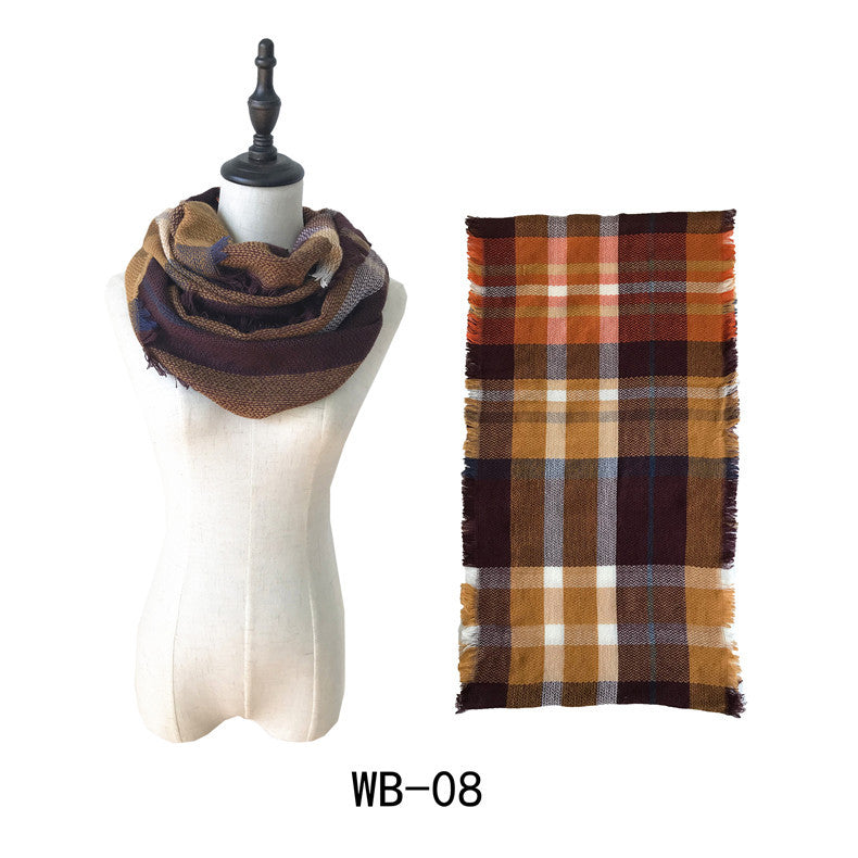 Woman Imitation Cashmere Double-sided Fringed Plaid Scarf