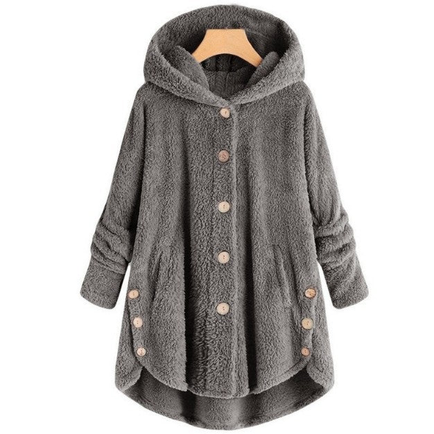 Women's Irregular Hooded Plush Cardigan Jacket
