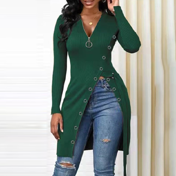 Women's Slit Slim Zip Blouse