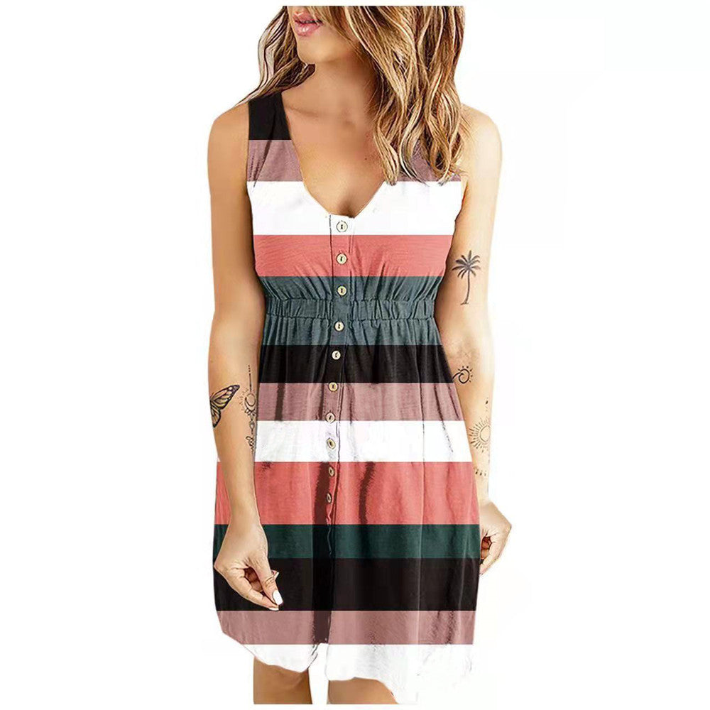 Button Casual Loose Tank Top Dress