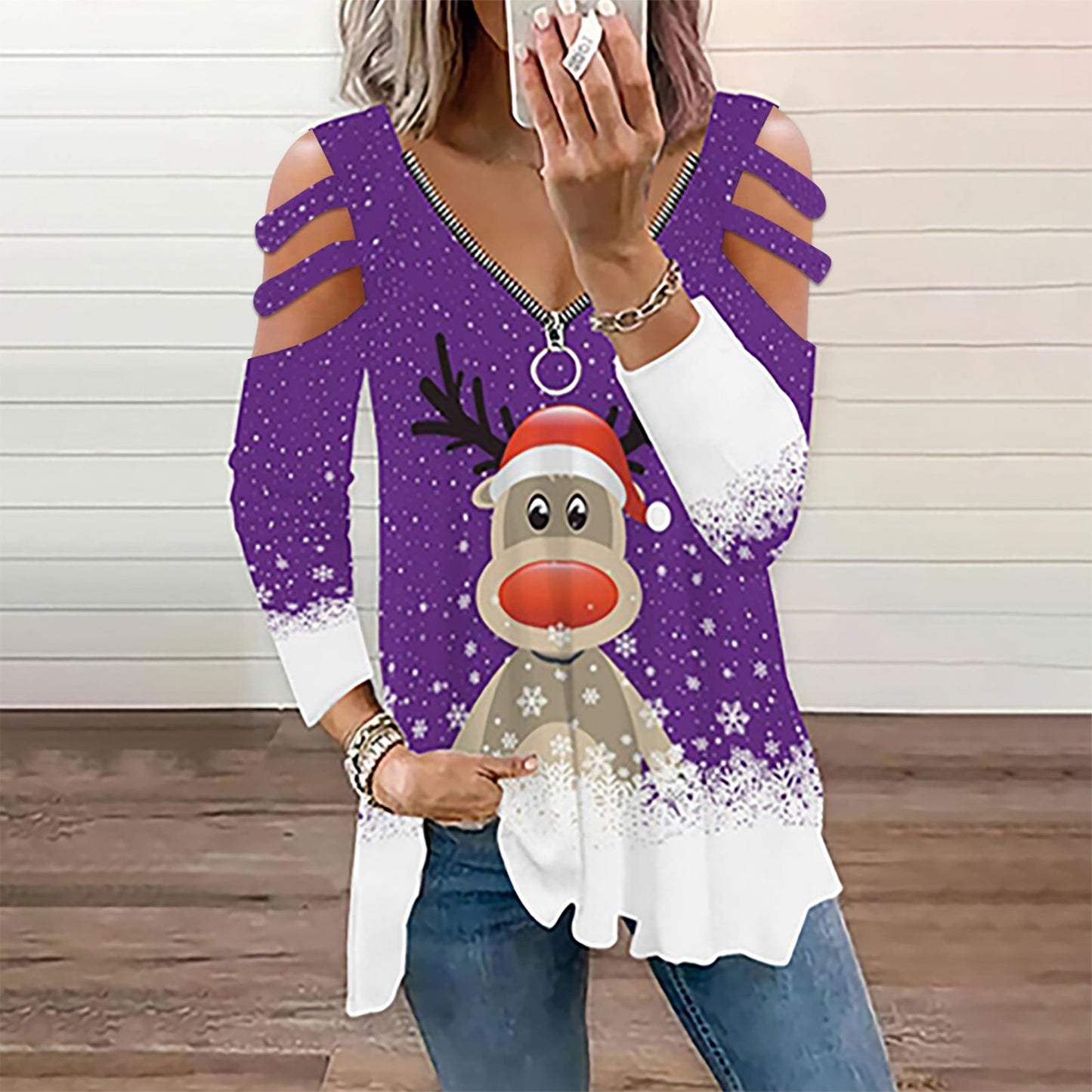 Women's Oversized Christmas Elk T-Shirt