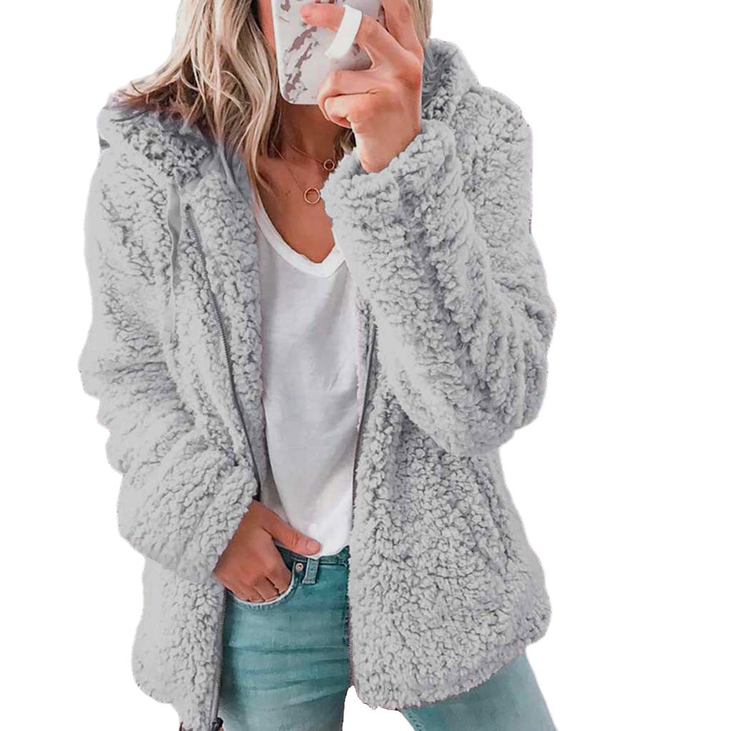 Women's Hooded Woolen Fleece Autumn And Winter Jacket
