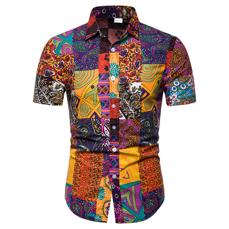 Men's Casual Short Sleeve Flower Shirt