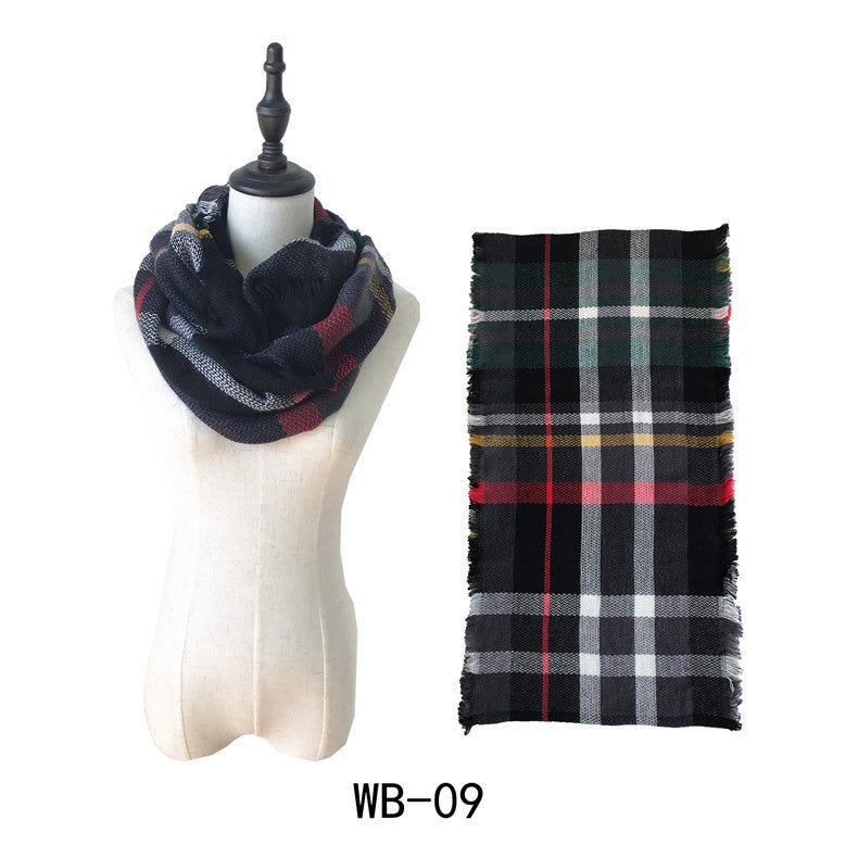 Woman Imitation Cashmere Double-sided Fringed Plaid Scarf