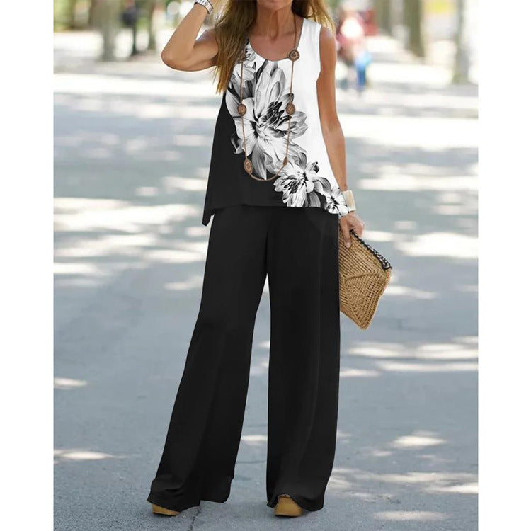 Women's Printed Vest Pants Two Piece Suit