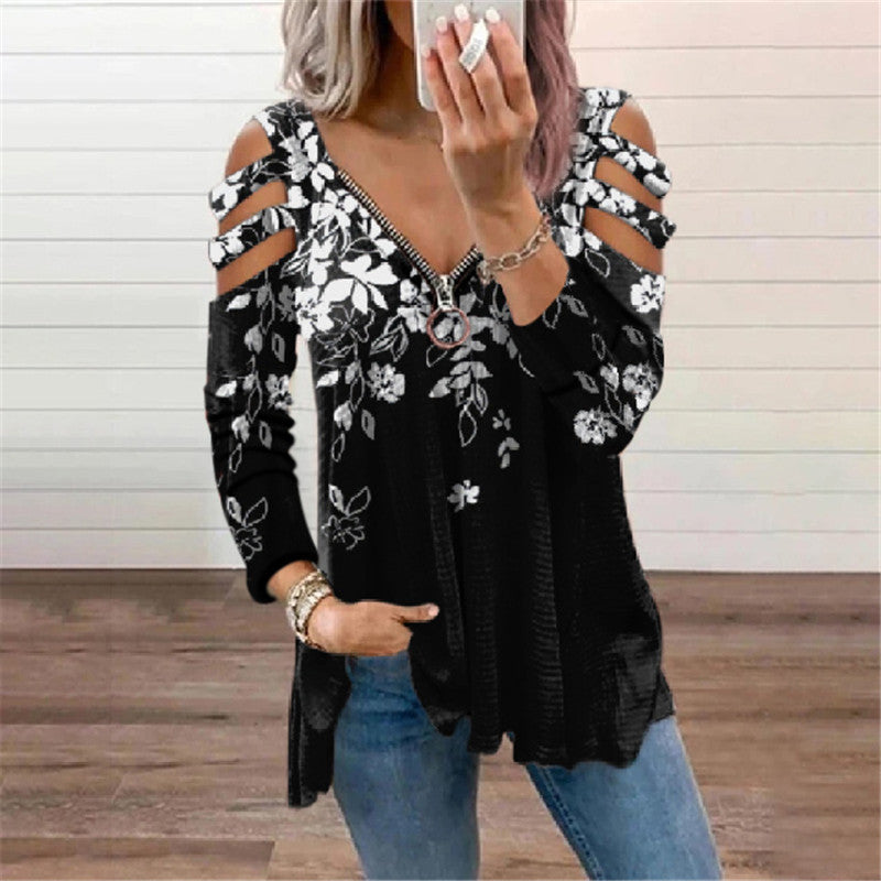 Women's Zip Pullover Long Sleeve Loose T-Shirt