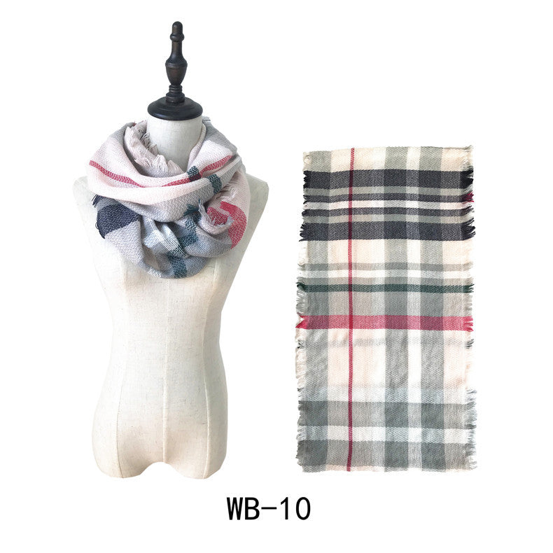 Woman Imitation Cashmere Double-sided Fringed Plaid Scarf