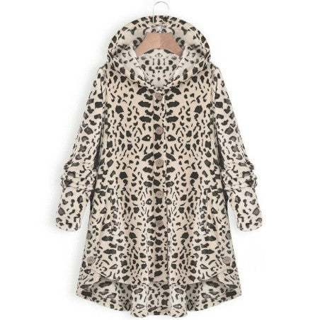 Women's Irregular Hooded Plush Cardigan Jacket