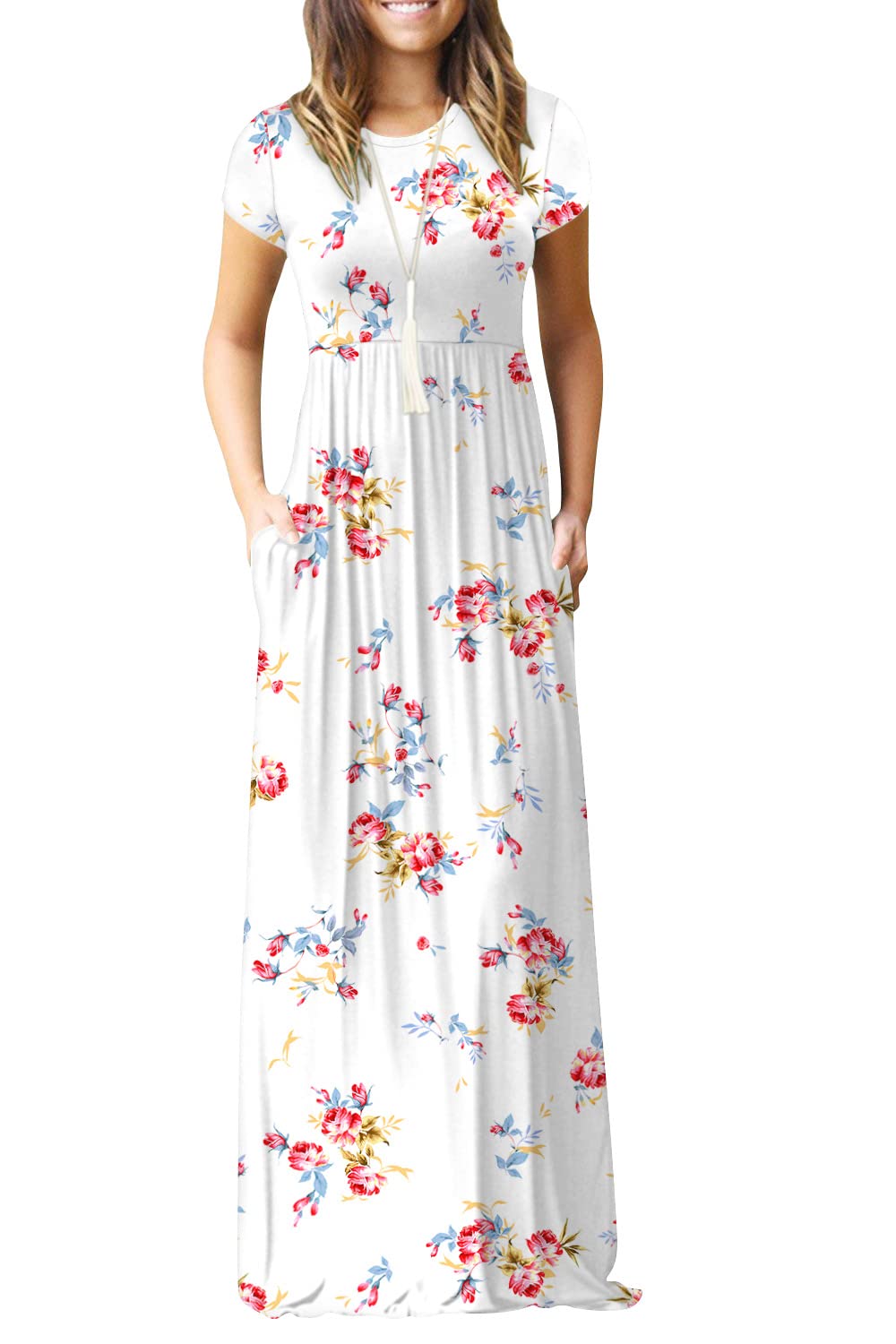 Women Round Neck Pocket Short Sleeve Casual Dress