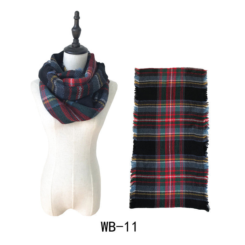 Woman Imitation Cashmere Double-sided Fringed Plaid Scarf