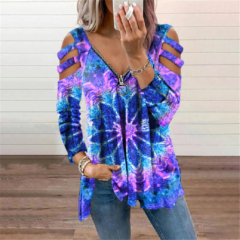 Women's Zip Pullover Long Sleeve Loose T-Shirt