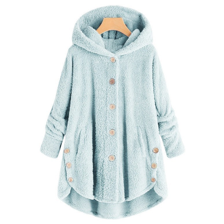 Women's Irregular Hooded Plush Cardigan Jacket