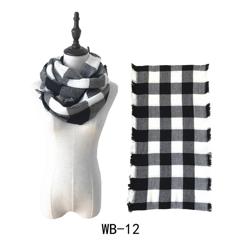 Woman Imitation Cashmere Double-sided Fringed Plaid Scarf