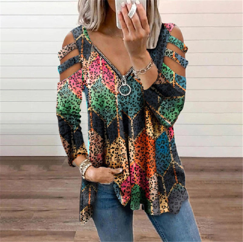 Women's Zip Pullover Long Sleeve Loose T-Shirt