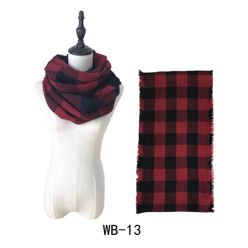 Woman Imitation Cashmere Double-sided Fringed Plaid Scarf