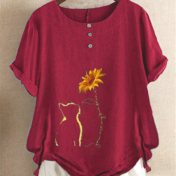 Women's T-shirt Cat Print Thin Women's Short Sleeve Top