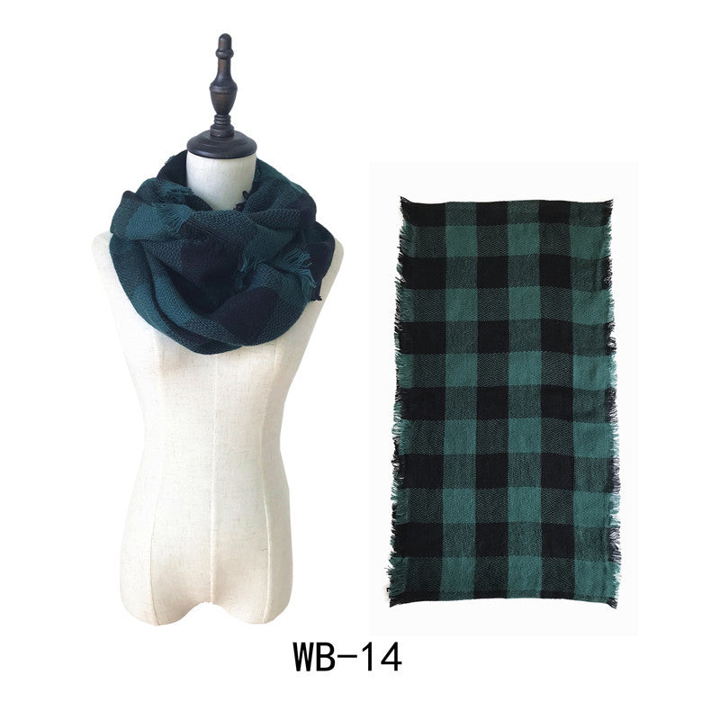 Woman Imitation Cashmere Double-sided Fringed Plaid Scarf