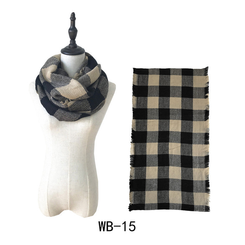 Woman Imitation Cashmere Double-sided Fringed Plaid Scarf