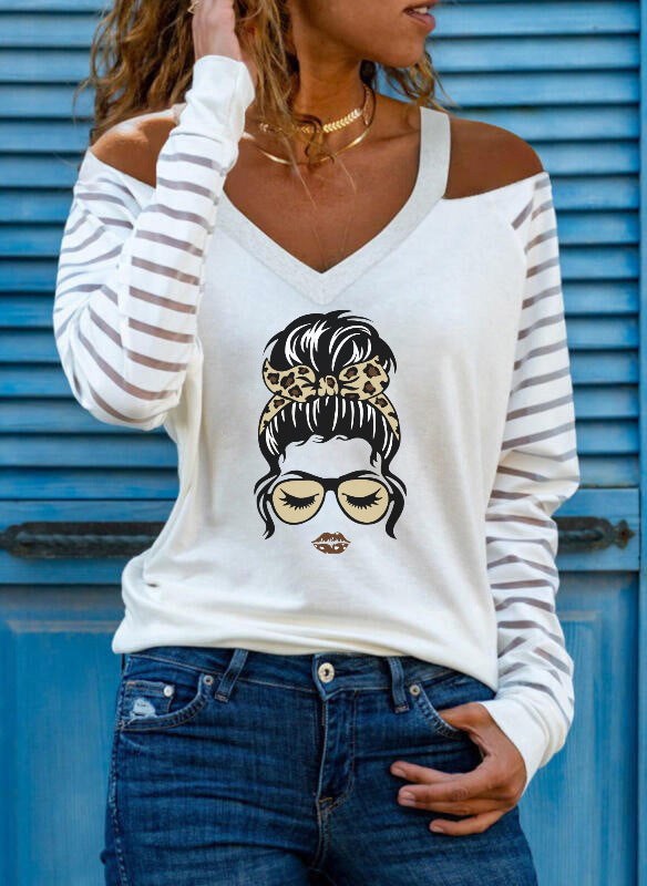 Off Shoulder Top Woman Print T-shirt