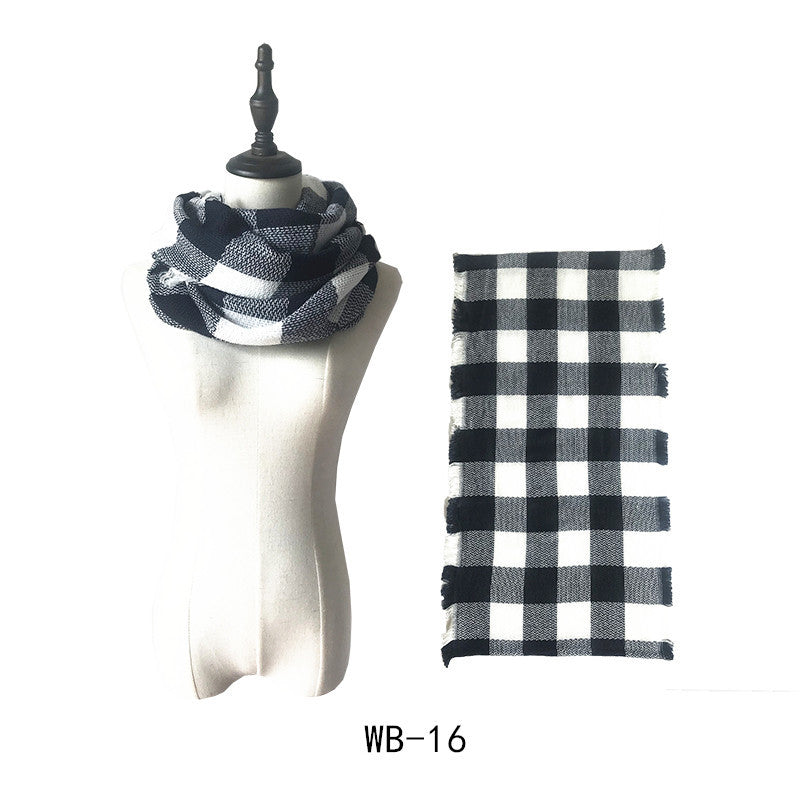 Woman Imitation Cashmere Double-sided Fringed Plaid Scarf