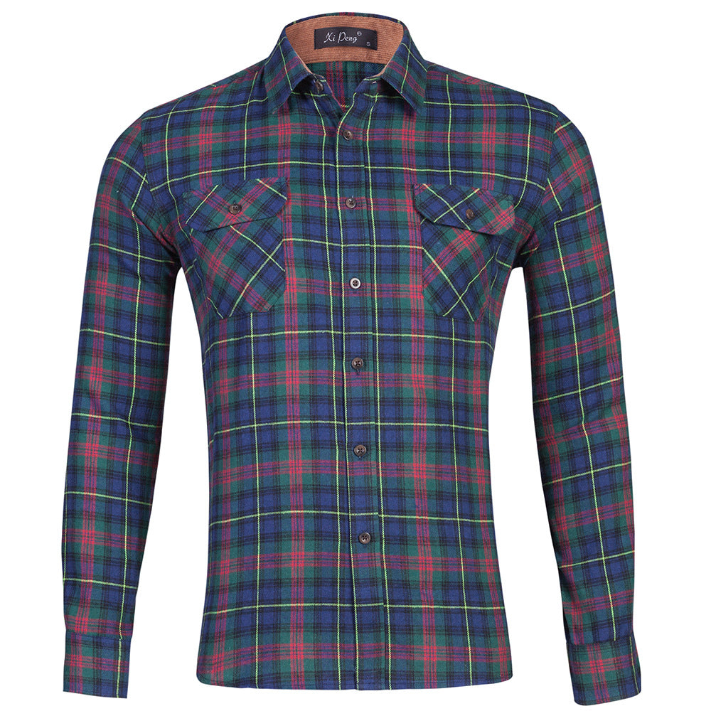 Men's All Cotton Flannel Shirt Long Sleeve Casual Button Up Plaid Shirt