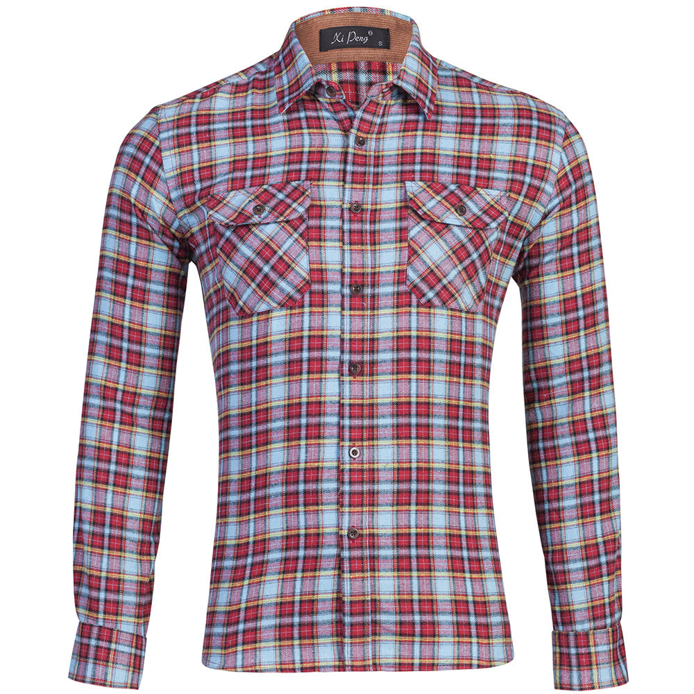 Men's All Cotton Flannel Shirt Long Sleeve Casual Button Up Plaid Shirt