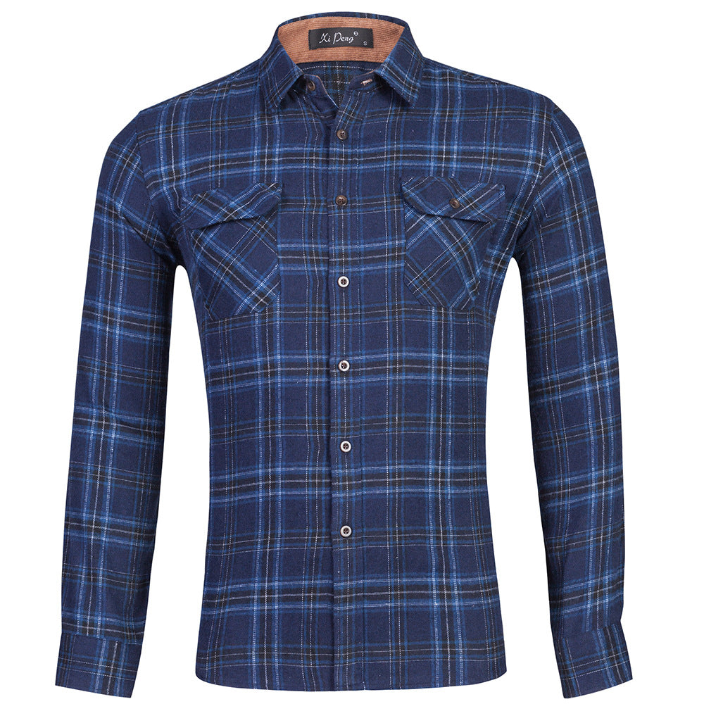 Men's All Cotton Flannel Shirt Long Sleeve Casual Button Up Plaid Shirt
