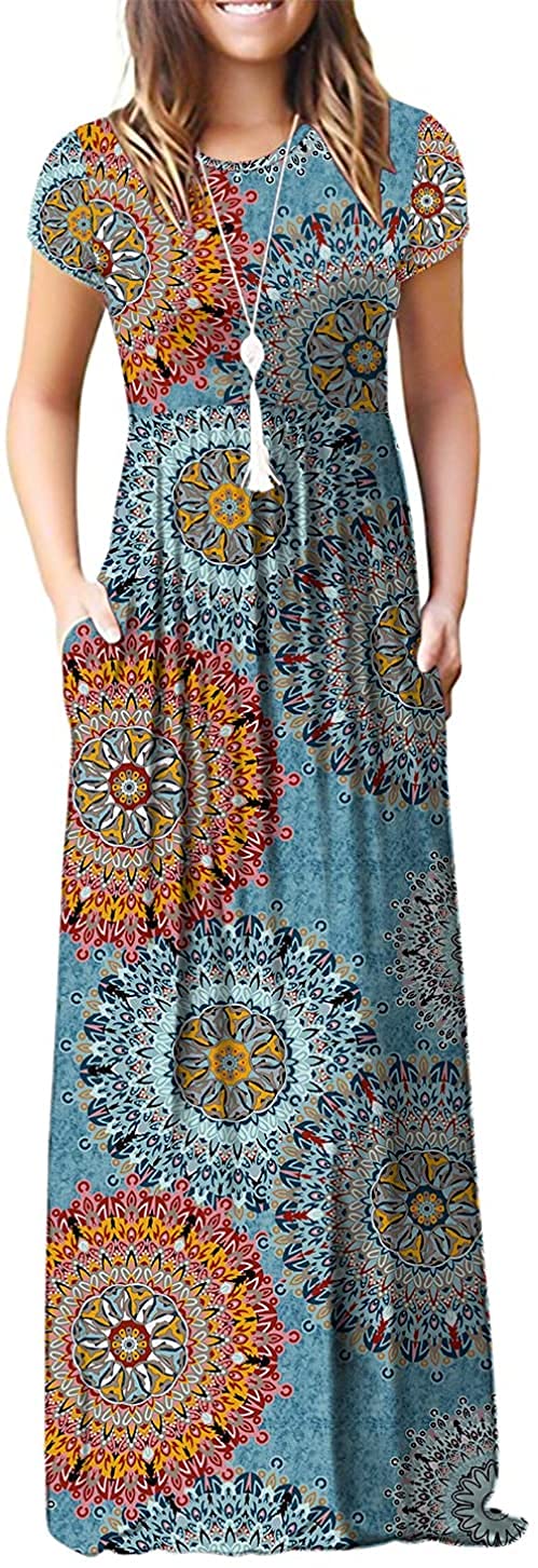 Women Round Neck Pocket Short Sleeve Casual Dress