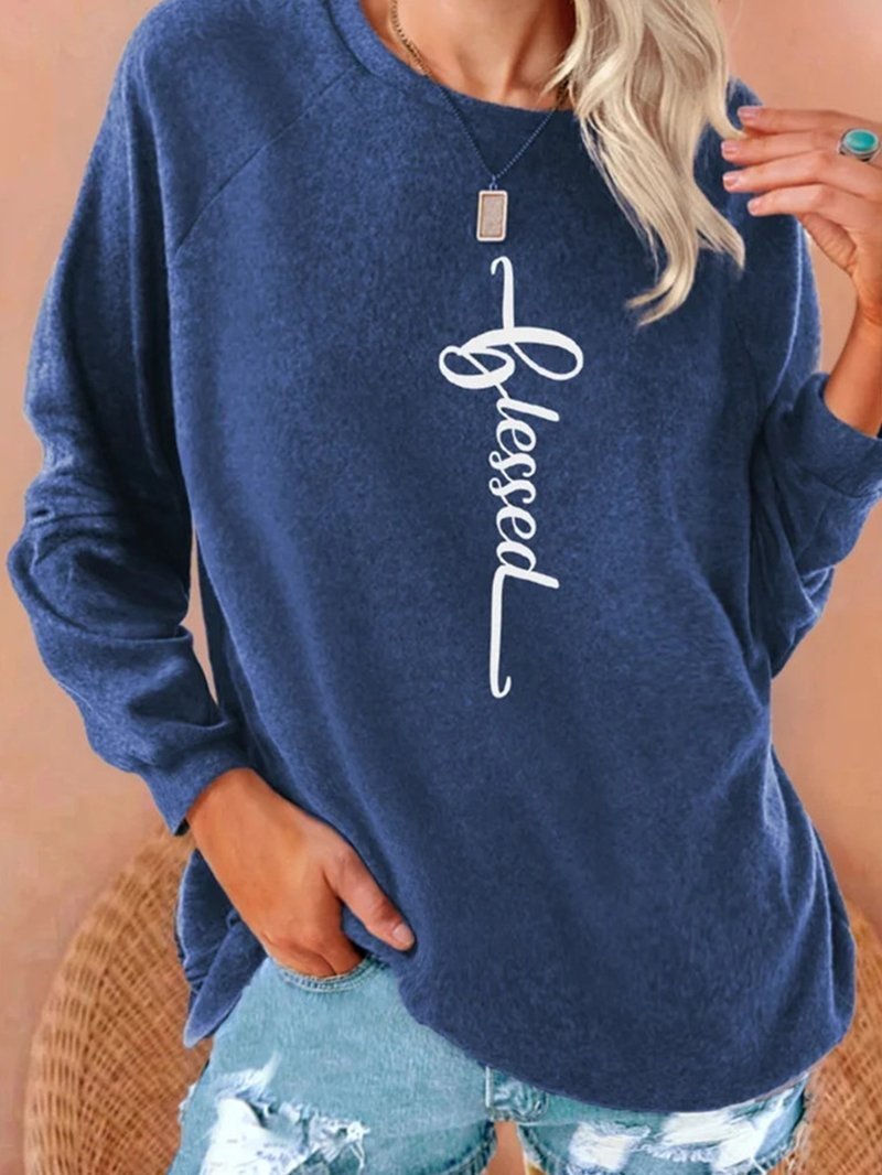 Women's T-Shirt Blessed Casual Solid Sweatshirt