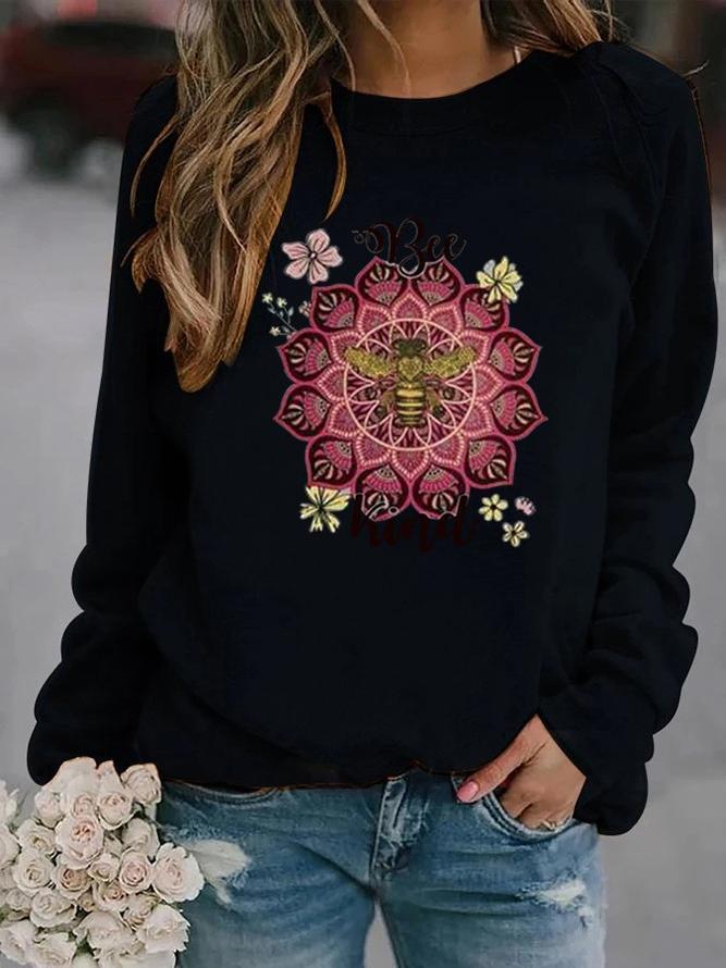Bee Geometric Print Crew Neck Women's Sweater Sweatshirt