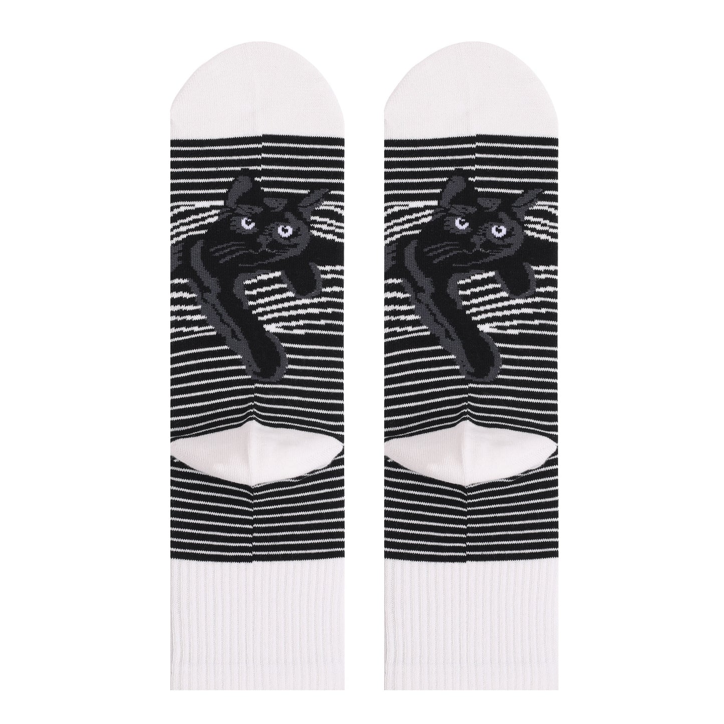 Unisex Black And White Striped Cat Print Socks