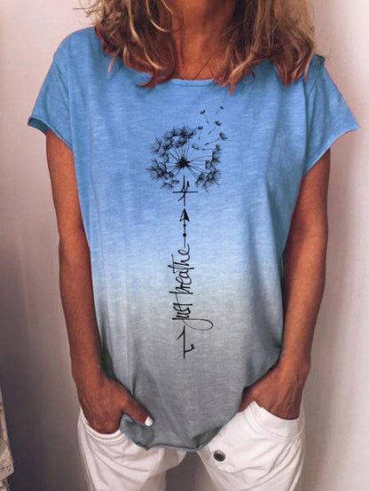 Women's Dandelion Print Round Neck Short Sleeves