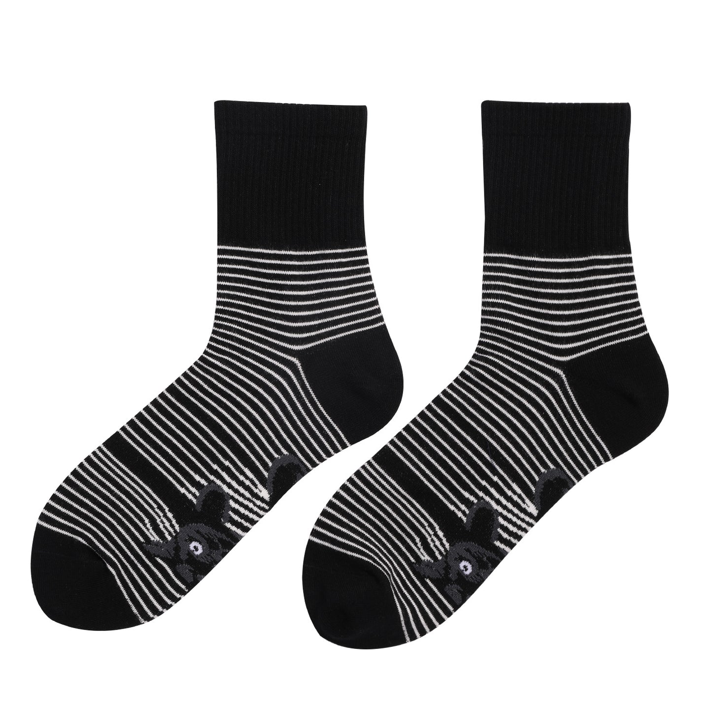 Unisex Black And White Striped Cat Print Socks