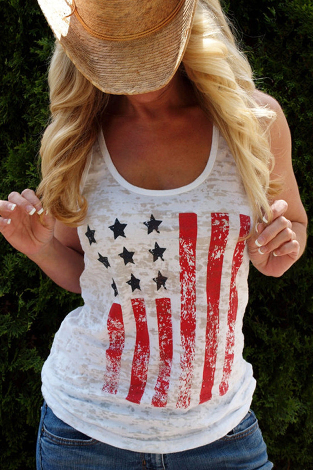 Women's Independence Day flag print tanks